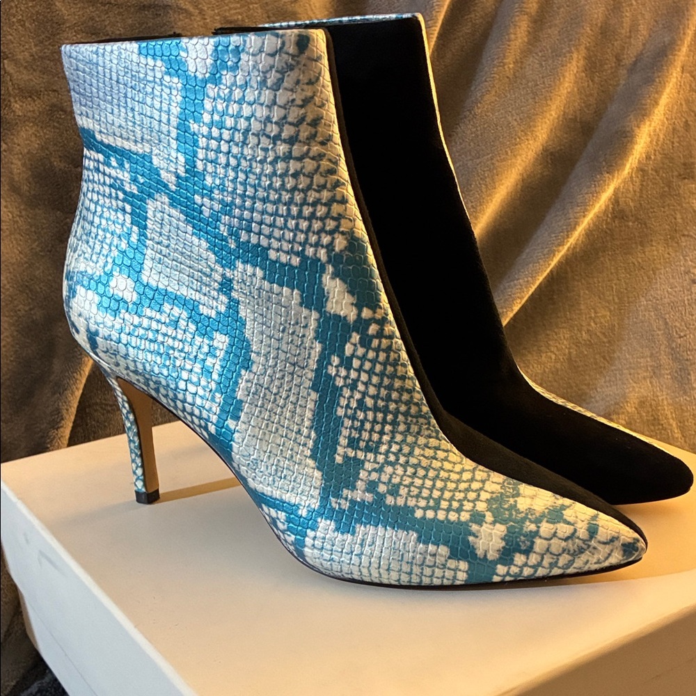 Something Navy Turquoise Snake Print Ankle Boots